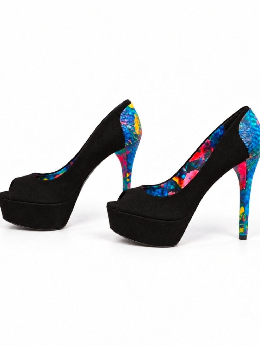 B Brian Atwood Blayne Black Suede Floral Snake Print Platform Pumps Size EU 4110